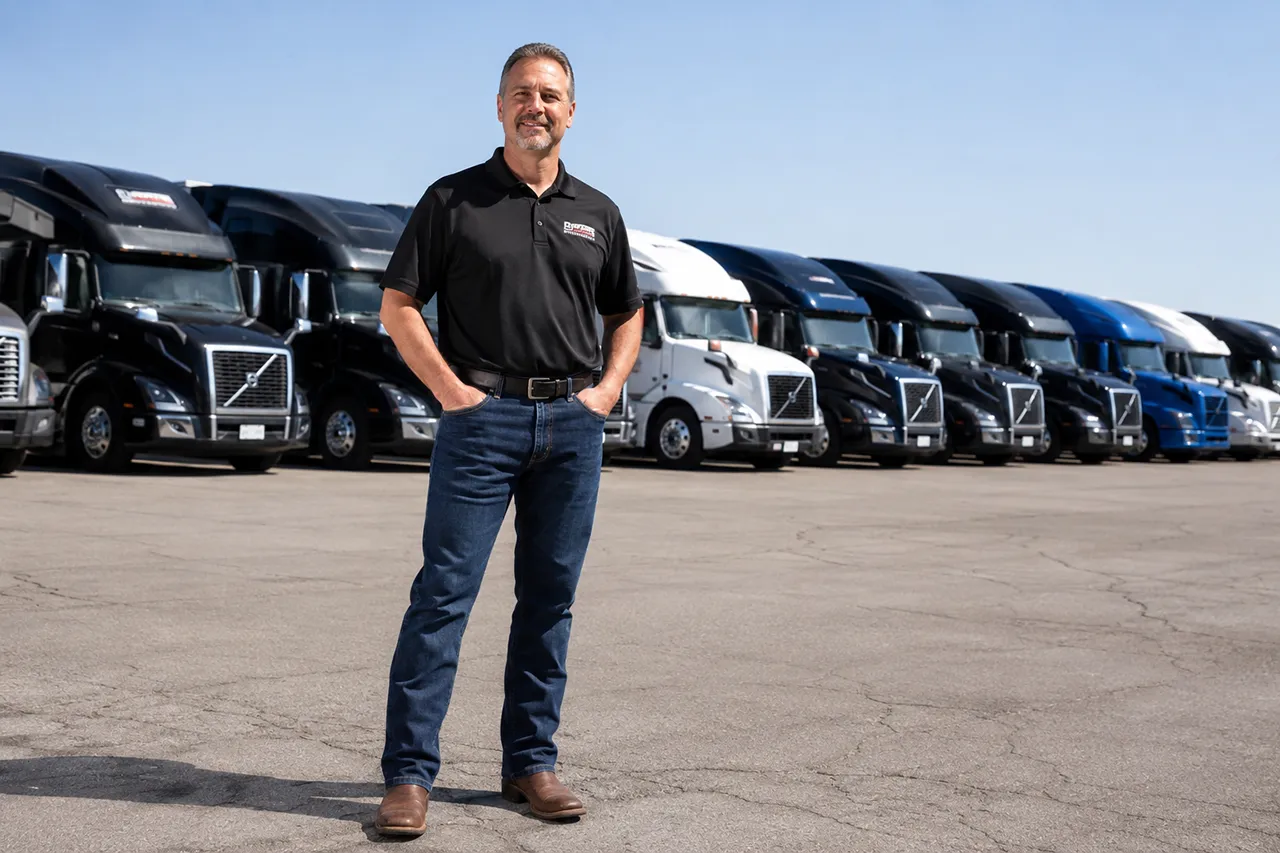 Trucking Manager In Front Of Fleet